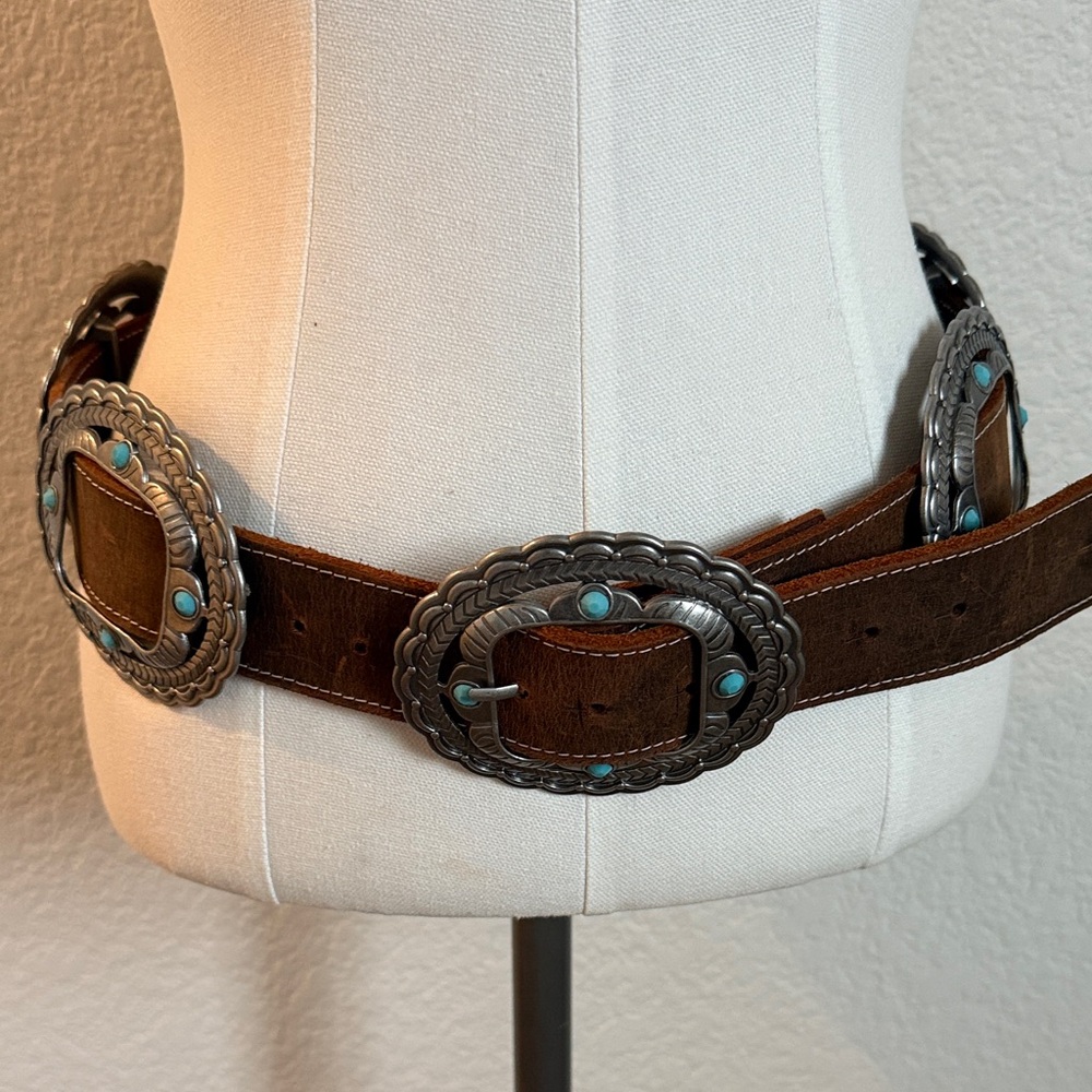 Brown Leather Belt with Silver Accents